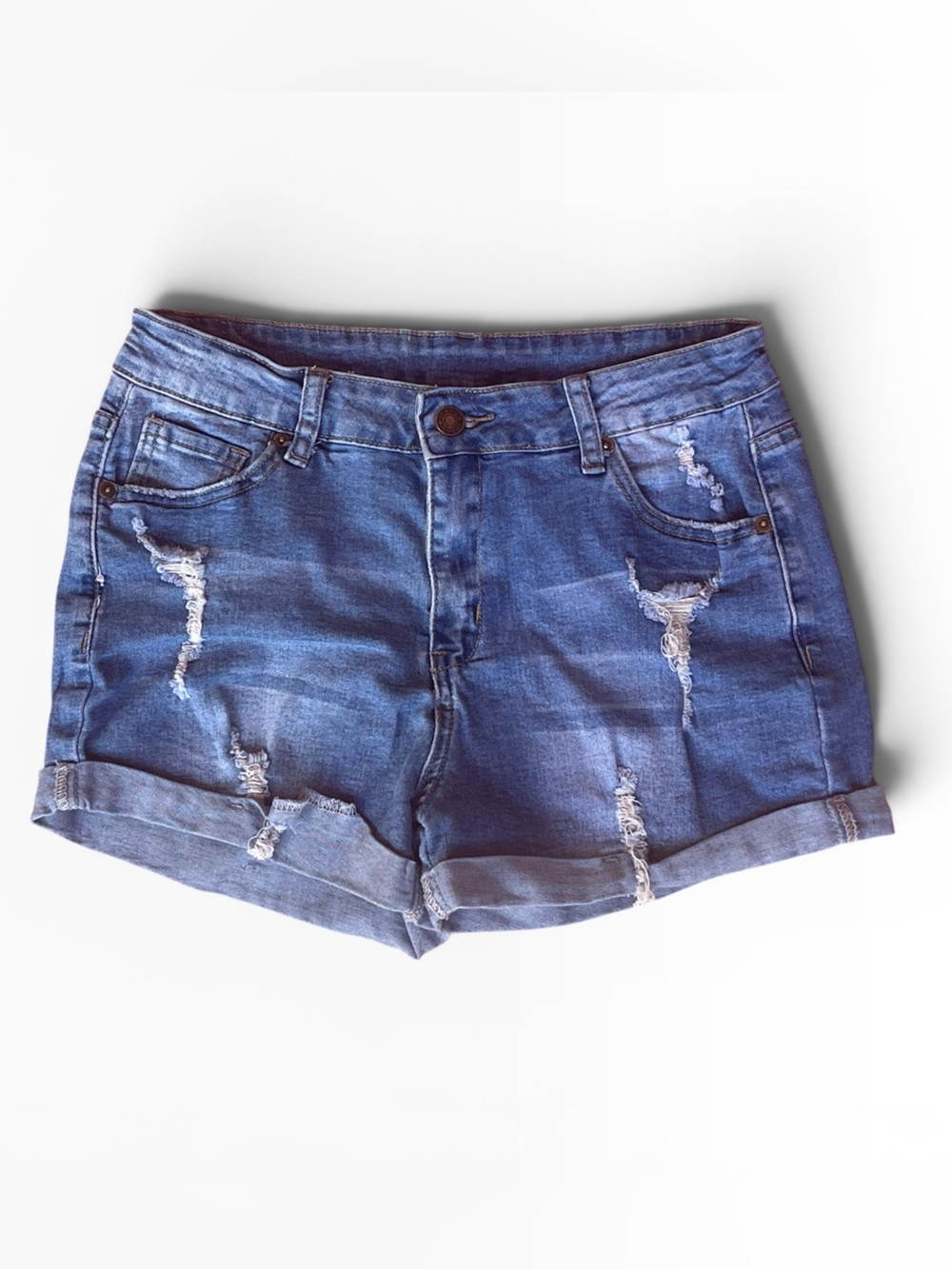Classic Blue Denim Short Distressed